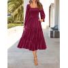 ZESICA Women’s Velvet Long Sleeve Dresses 2026 Winter Square Neck Smocked Ruffle A Line Flowy Cocktail Party Midi Dress(Burgundy)