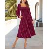 ZESICA Women’s Velvet Long Sleeve Dresses 2026 Winter Square Neck Smocked Ruffle A Line Flowy Cocktail Party Midi Dress(Burgundy)