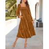 ZESICA Women’s Velvet Long Sleeve Dresses 2026 Winter Square Neck Smocked Ruffle A Line Flowy Cocktail Party Midi Dress(Caramel)