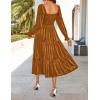 ZESICA Women’s Velvet Long Sleeve Dresses 2026 Winter Square Neck Smocked Ruffle A Line Flowy Cocktail Party Midi Dress(Caramel)