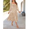 ZESICA Women’s Velvet Long Sleeve Dresses 2026 Winter Square Neck Smocked Ruffle A Line Flowy Cocktail Party Midi Dress(Champagne)