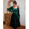 ZESICA Women’s Velvet Long Sleeve Dresses 2026 Winter Square Neck Smocked Ruffle A Line Flowy Cocktail Party Midi Dress(Dark Green)