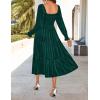 ZESICA Women’s Velvet Long Sleeve Dresses 2026 Winter Square Neck Smocked Ruffle A Line Flowy Cocktail Party Midi Dress(Dark Green)