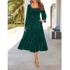 ZESICA Women’s Velvet Long Sleeve Dresses 2026 Winter Square Neck Smocked Ruffle A Line Flowy Cocktail Party Midi Dress(Dark Green)