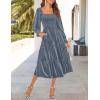 ZESICA Women’s Velvet Long Sleeve Dresses 2026 Winter Square Neck Smocked Ruffle A Line Flowy Cocktail Party Midi Dress(Dusty Blue)