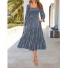 ZESICA Women’s Velvet Long Sleeve Dresses 2026 Winter Square Neck Smocked Ruffle A Line Flowy Cocktail Party Midi Dress(Dusty Blue)