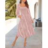 ZESICA Women’s Velvet Long Sleeve Dresses 2026 Winter Square Neck Smocked Ruffle A Line Flowy Cocktail Party Midi Dress(Pink)