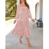 ZESICA Women’s Velvet Long Sleeve Dresses 2026 Winter Square Neck Smocked Ruffle A Line Flowy Cocktail Party Midi Dress(Pink)