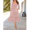 ZESICA Women’s Velvet Long Sleeve Dresses 2026 Winter Square Neck Smocked Ruffle A Line Flowy Cocktail Party Midi Dress(Pink)