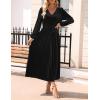 ZESICA Women’s Velvet Midi Dress 2026 Casual V Neck Long Sleeve Solid Color Elastic High Waist Flowy Evening Party Dresses(Black)