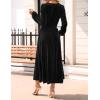 ZESICA Women’s Velvet Midi Dress 2026 Casual V Neck Long Sleeve Solid Color Elastic High Waist Flowy Evening Party Dresses(Black)
