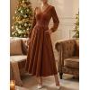 ZESICA Women’s Velvet Midi Dress 2026 Casual V Neck Long Sleeve Solid Color Elastic High Waist Flowy Evening Party Dresses(Caramel)