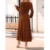 ZESICA Women’s Velvet Midi Dress 2026 Casual V Neck Long Sleeve Solid Color Elastic High Waist Flowy Evening Party Dresses(Caramel)