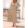 ZESICA Women’s Velvet Midi Dress 2026 Casual V Neck Long Sleeve Solid Color Elastic High Waist Flowy Evening Party Dresses(Champagne)