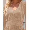 ZESICA Women’s Velvet Midi Dress 2026 Casual V Neck Long Sleeve Solid Color Elastic High Waist Flowy Evening Party Dresses(Champagne)
