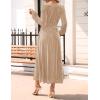 ZESICA Women’s Velvet Midi Dress 2026 Casual V Neck Long Sleeve Solid Color Elastic High Waist Flowy Evening Party Dresses(Champagne)