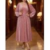 ZESICA Women’s Velvet Midi Dress 2026 Casual V Neck Long Sleeve Solid Color Elastic High Waist Flowy Evening Party Dresses(Dusty Pink)