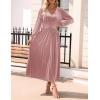 ZESICA Women’s Velvet Midi Dress 2026 Casual V Neck Long Sleeve Solid Color Elastic High Waist Flowy Evening Party Dresses(Dusty Pink)