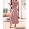 ZESICA Women’s Velvet Midi Dress 2026 Casual V Neck Long Sleeve Solid Color Elastic High Waist Flowy Evening Party Dresses(Dusty Pink)