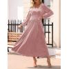 ZESICA Women’s Velvet Midi Dress 2026 Casual V Neck Long Sleeve Solid Color Elastic High Waist Flowy Evening Party Dresses(Dusty Pink)