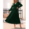 ZESICA Women’s Velvet Midi Dress 2026 Casual V Neck Long Sleeve Solid Color Elastic High Waist Flowy Evening Party Dresses(Green)