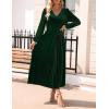 ZESICA Women’s Velvet Midi Dress 2026 Casual V Neck Long Sleeve Solid Color Elastic High Waist Flowy Evening Party Dresses(Green)
