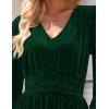 ZESICA Women’s Velvet Midi Dress 2026 Casual V Neck Long Sleeve Solid Color Elastic High Waist Flowy Evening Party Dresses(Green)