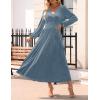 ZESICA Women’s Velvet Midi Dress 2026 Casual V Neck Long Sleeve Solid Color Elastic High Waist Flowy Evening Party Dresses(Grey Blue)