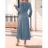 ZESICA Women’s Velvet Midi Dress 2026 Casual V Neck Long Sleeve Solid Color Elastic High Waist Flowy Evening Party Dresses(Grey Blue)