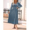ZESICA Women’s Velvet Midi Dress 2026 Casual V Neck Long Sleeve Solid Color Elastic High Waist Flowy Evening Party Dresses(Grey Blue)