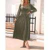 ZESICA Women’s Velvet Midi Dress 2026 Casual V Neck Long Sleeve Solid Color Elastic High Waist Flowy Evening Party Dresses(Olive Green)