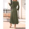 ZESICA Women’s Velvet Midi Dress 2026 Casual V Neck Long Sleeve Solid Color Elastic High Waist Flowy Evening Party Dresses(Olive Green)