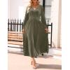 ZESICA Women’s Velvet Midi Dress 2026 Casual V Neck Long Sleeve Solid Color Elastic High Waist Flowy Evening Party Dresses(Olive Green)
