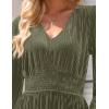 ZESICA Women’s Velvet Midi Dress 2026 Casual V Neck Long Sleeve Solid Color Elastic High Waist Flowy Evening Party Dresses(Olive Green)