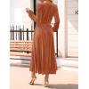 ZESICA Women’s Velvet Midi Dress 2026 Casual V Neck Long Sleeve Solid Color Elastic High Waist Flowy Evening Party Dresses(Orange Red)
