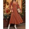 ZESICA Women’s Velvet Midi Dress 2026 Casual V Neck Long Sleeve Solid Color Elastic High Waist Flowy Evening Party Dresses(Orange Red)