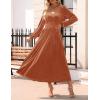 ZESICA Women’s Velvet Midi Dress 2026 Casual V Neck Long Sleeve Solid Color Elastic High Waist Flowy Evening Party Dresses(Orange Red)