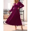 ZESICA Women’s Velvet Midi Dress 2026 Casual V Neck Long Sleeve Solid Color Elastic High Waist Flowy Evening Party Dresses(Plum)