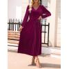 ZESICA Women’s Velvet Midi Dress 2026 Casual V Neck Long Sleeve Solid Color Elastic High Waist Flowy Evening Party Dresses(Plum)