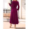 ZESICA Women’s Velvet Midi Dress 2026 Casual V Neck Long Sleeve Solid Color Elastic High Waist Flowy Evening Party Dresses(Plum)