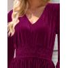 ZESICA Women’s Velvet Midi Dress 2026 Casual V Neck Long Sleeve Solid Color Elastic High Waist Flowy Evening Party Dresses(Plum)