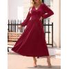 ZESICA Women’s Velvet Midi Dress 2026 Casual V Neck Long Sleeve Solid Color Elastic High Waist Flowy Evening Party Dresses(Wine Red)