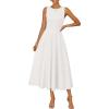 ZESICA Women’s 2026 Summer Sleeveless Midi Dresses Crewneck A Line Elegant Cocktail Party Flowy Long Dress(White)