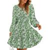 ZESICA Womens Spring Long Sleeve Floral Mini Dress 2026 Summer Boho V Neck A-Line Flowy Dresses Beach Vacation Clothes(Green)