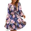 ZESICA Womens Spring Long Sleeve Floral Mini Dress 2026 Summer Boho V Neck A-Line Flowy Dresses Beach Vacation Clothes(Royal)