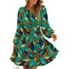 ZESICA Womens Spring Long Sleeve Floral Mini Dress 2026 Summer Boho V Neck A-Line Flowy Dresses Beach Vacation Clothes(Turquoise)