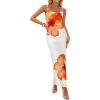 ZESICA Women’s Summer Bodycon Maxi Dresses 2026 Floral Spaghetti Strap Square Neck Sleeveless Boho Beach Long Dresses(Orange)