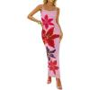 ZESICA Women’s Summer Bodycon Maxi Dresses 2026 Floral Spaghetti Strap Square Neck Sleeveless Boho Beach Long Dresses(Pink)