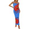 ZESICA Women’s Summer Bodycon Maxi Dresses 2026 Floral Spaghetti Strap Square Neck Sleeveless Boho Beach Long Dresses(Royalblue)