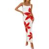 ZESICA Women’s Summer Bodycon Maxi Dresses 2026 Floral Spaghetti Strap Square Neck Sleeveless Boho Beach Long Dresses(White)